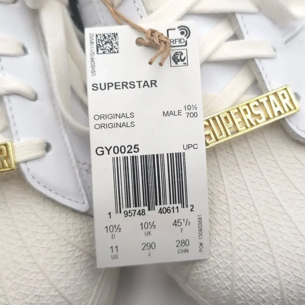 Adidas New Men's Size 11 Originals Superstar White Gold Shoes Sneakers‎ GY0025